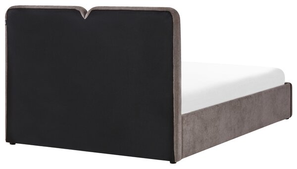 Posteľ s úložným priestorom sivobéžová 140 x 200 cm ženilkové čalúnenie elegantné čelo zdvíhací rošt