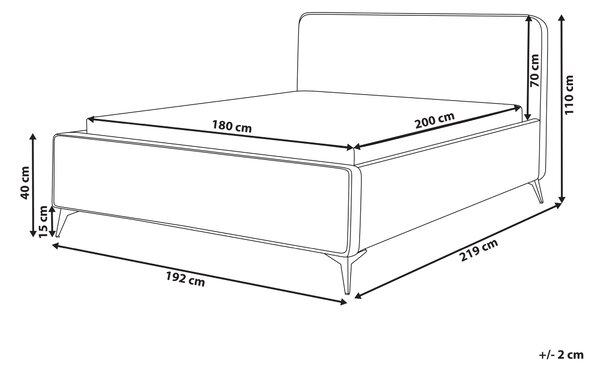 Rám postele s čelom sivobéžové zamatové čalúnenie čierne kovové nohy 180 x 200 cm klasický minimalistický štýl spálňa