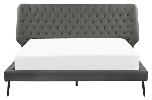 Posteľ sivá umelá koža 160 x 200 cm čalúnený rám postele s roštom prešívané čelo moderný dizajn