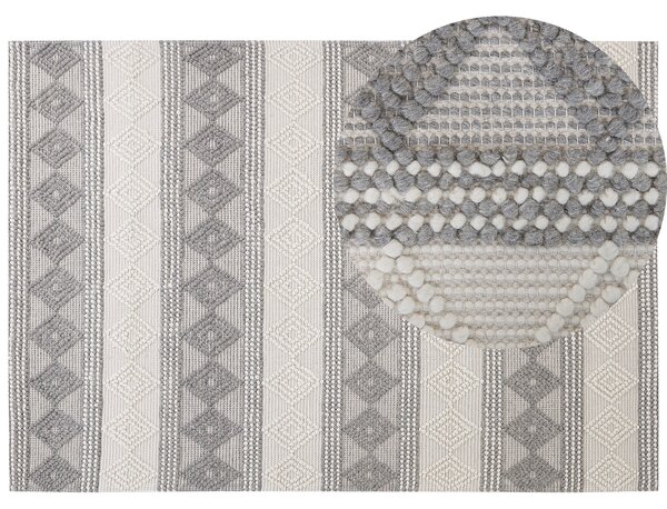 Koberec svetlobéžový a sivý 160 x 230 cm vlna bavlna a polyester ručne tkaný s geometrickým vzorom boho obývacia izba spálňa
