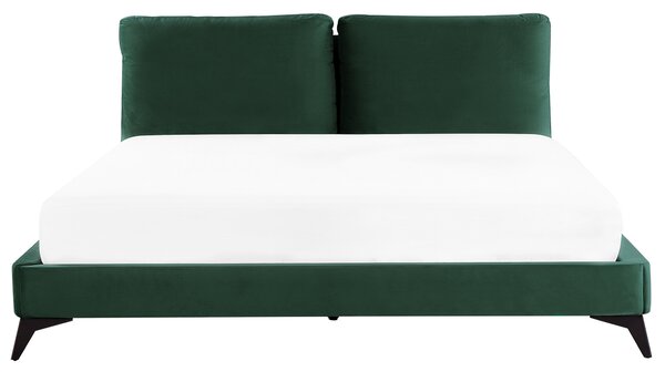 Posteľ zelená zamatové čalúnenie 180 x 200 cm lamelový rošt hrubé vystužené čelo spálňa