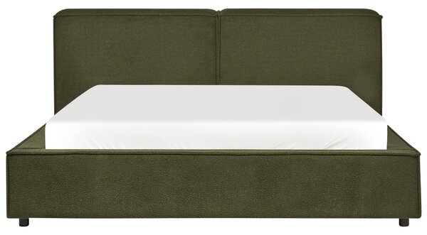 Posteľ tmavozelená buklé čalúnenie 160 x 200 cm s roštom hrubé čalúnené čelo retro tradičný štýl