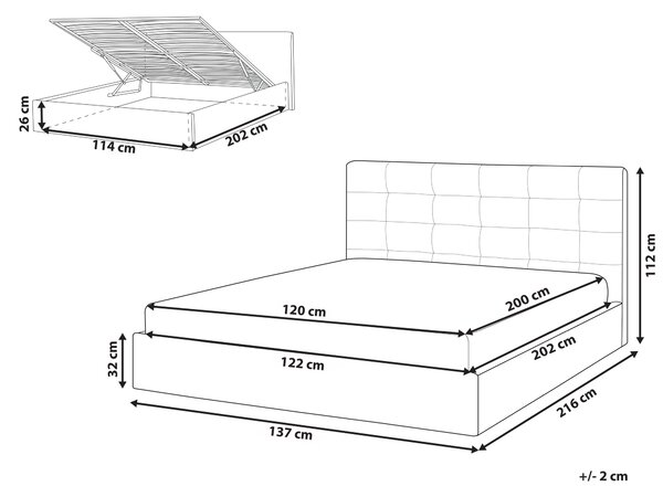 Posteľ sivé látkové čalúnenie 120 x 200 cm s úložným priestorom čalúnený rám vysoké čelo moderný dizajn