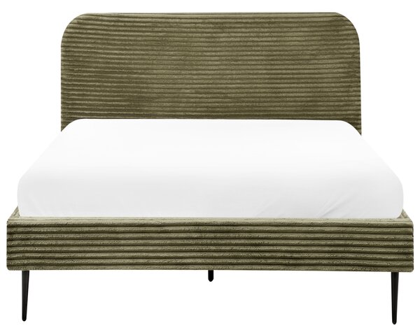 Posteľ zelená menčestrová 140 x 200 cm čalúnené čelo čierne nohy lamelový rošt minimalistický dizajn