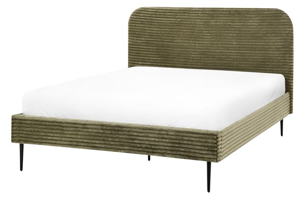Posteľ zelená menčestrová 140 x 200 cm čalúnené čelo čierne nohy lamelový rošt minimalistický dizajn