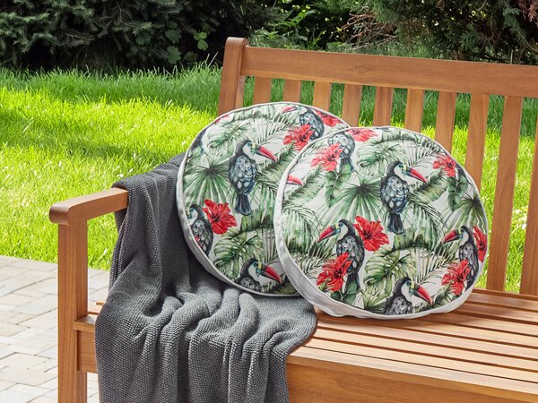 Sada 2 vonkajších vankúšov viacfarebná polyester ⌀ 40 cm okrúhla vzor tukanov záhrada terasa