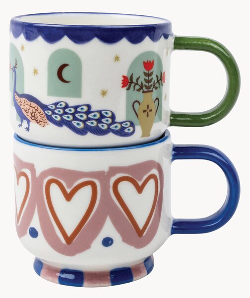 Keramické šálky na espresso A Dopo Hearts & Peacock, 2 ks