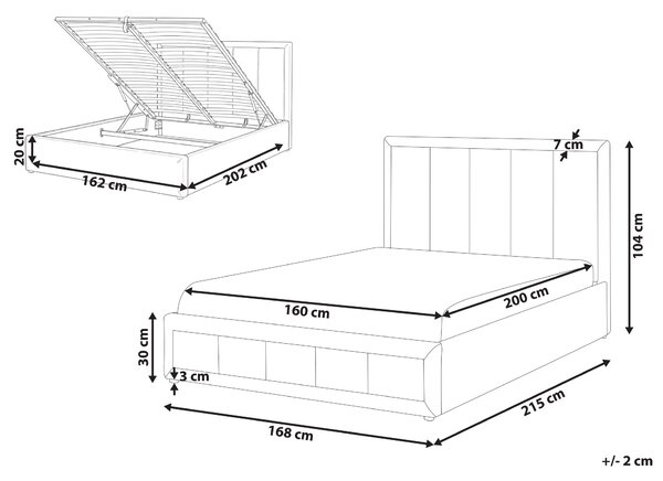 Posteľ s úložným priestorom béžová 160 x 200 cm látkové čalúnenie prešívané čelo zdvíhací rošt minimalistický dizajn
