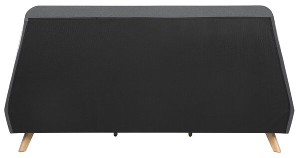 Čalúnená posteľ sivá 180 x 200 cm s lamelovým roštom vysoké čelo svetlé drevené nohy retro dizajn
