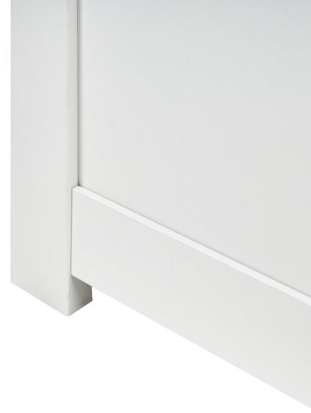 Posteľ biela a béžová MDF 160 x 200 cm úložný priestor 4 zásuvky buklé čelo s policami minimalistický štýl