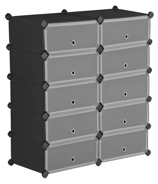 SONGMICS Variabilný plastový regál na topánky s 10 uzamykateľnými boxmi biely
