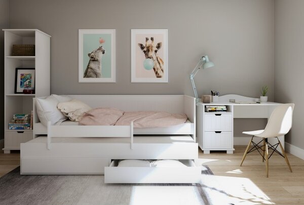 Raj posteli Detská posteľ HOMNES s prístelkou a zásuvkou 200x90 cm biela