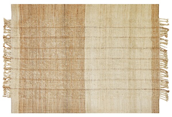 Koberec béžový jutový 160 x 230 cm ručne tkaný so strapcami boho obývacia izba spálňa