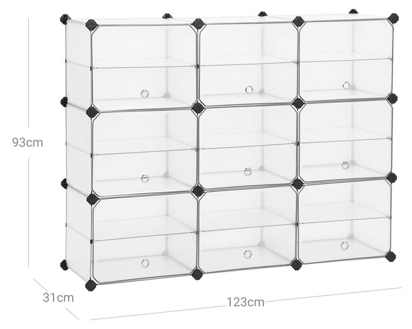 SONGMICS Plastová variabilná polica 9 boxov 123 x 93 x 31 cm