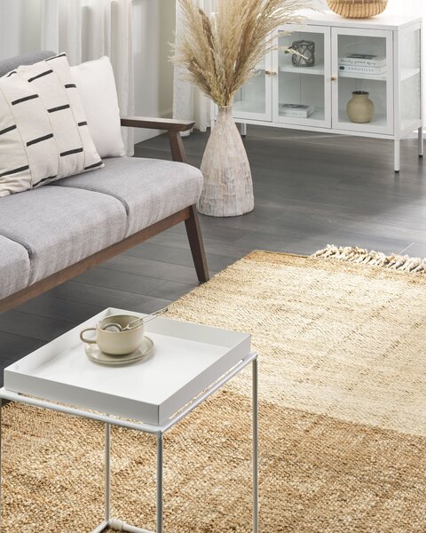 Koberec béžový jutový 160 x 230 cm ručne tkaný so strapcami boho obývacia izba spálňa
