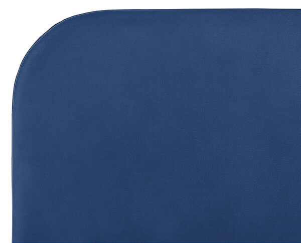 Posteľ modrá čalúnená zamatová 140 x 200 cm čalúnené čelo zlaté nohy lamelový rošt minimalistický dizajn