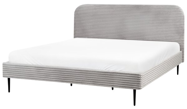 Posteľ svetlosivá menčestrová 180 x 200 cm čalúnené čelo čierne nohy lamelový rošt minimalistický dizajn