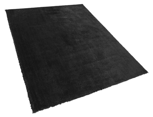 Koberec shaggy čierny zmes bavlny a polyesteru 140 x 200 cm huňatý s vysokým vlasom