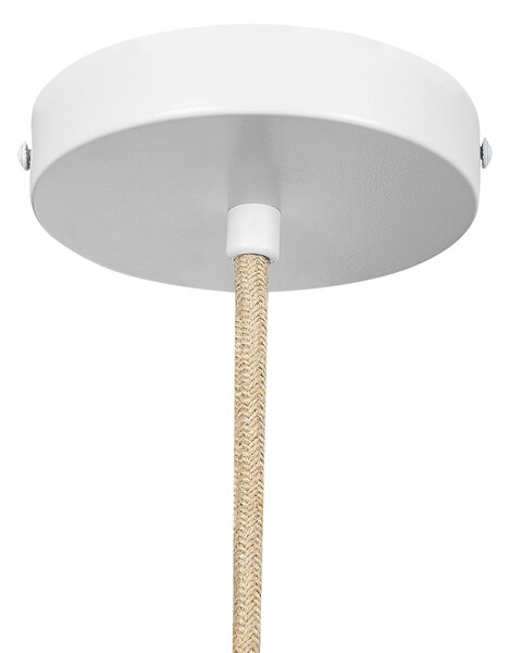 Závesná lampa béžová tienidlo z bavlnených nití osvetlenie do interiéru prírodný štýl japandi