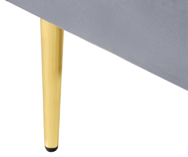 Posteľ sivá čalúnená zamatová 120 x 200 cm čalúnené čelo zlaté nohy lamelový rošt minimalistický dizajn