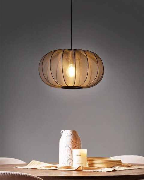 Závesná lampa čierna nylon látkové tienidlo osvetlenie moderný štýl obývacia izba