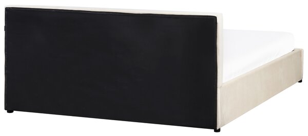 Posteľ s úložným priestorom svetlobéžová zamatové čalúnenie dvojlôžková 160 x 200 cm prešívané čelo
