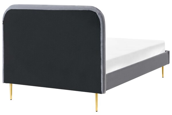 Posteľ sivá čalúnená zamatová 120 x 200 cm čalúnené čelo zlaté nohy lamelový rošt minimalistický dizajn