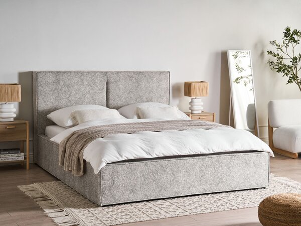 Posteľ čierna biela čalúnená úpletový velúr 160 x 200 cm s úložným priestorom lamelový rošt moderný štýl spálňa