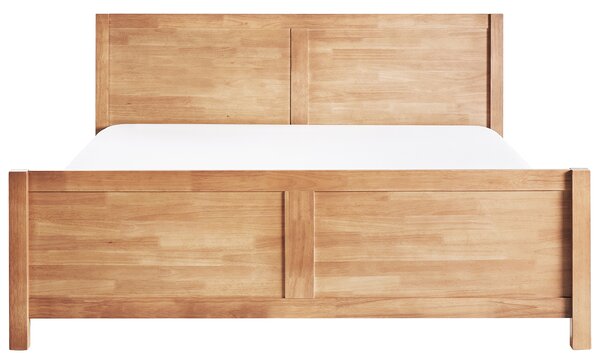Posteľ svetlohnedá kaučukové drevo 180 x 200 cm rám postele s čelom lamelový rošt minimalistický rustikálny štýl
