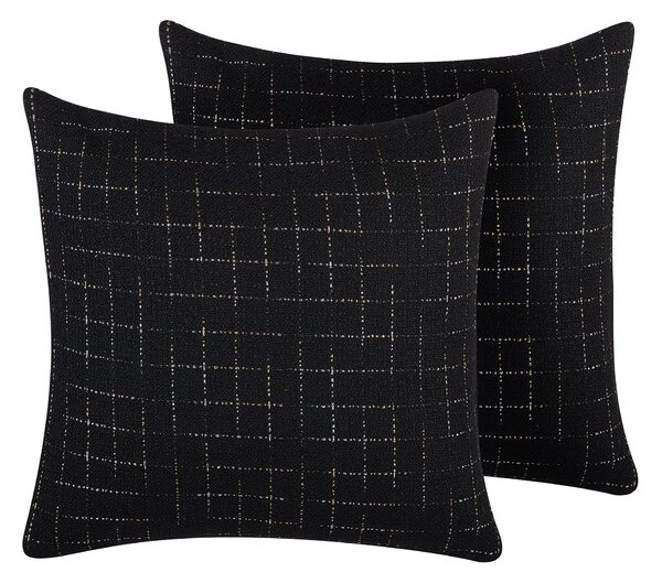 Sada 2 dekoratívnych vankúšov čierna so štvorcovým sieťovaným vzorom 45 x 45 cm geometrické minimalistické moderné dekoratívne doplnky