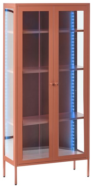 Vitrína zlatohnedá oceľová 80 x 35 x 176 cm sklenené dvierka 4 police s LED svetlom moderná industriálna domáca kancelária