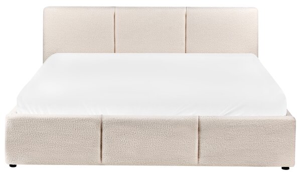 Posteľ s úložným priestorom krémová biela buklé čalúnenie dvojlôžková 160 x 200 cm prešívané čelo