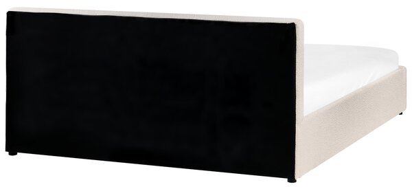Posteľ s úložným priestorom krémová biela buklé čalúnenie dvojlôžková 160 x 200 cm prešívané čelo