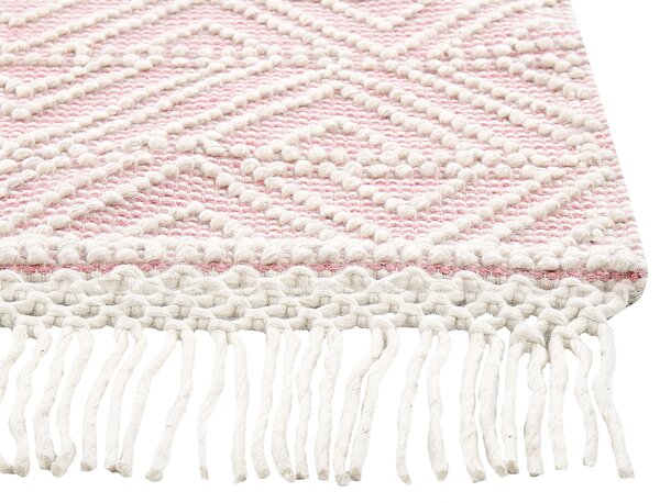Koberec ružový vlna polyester 160 x 230 cm geometrický vzor strapce boho moderný štýl