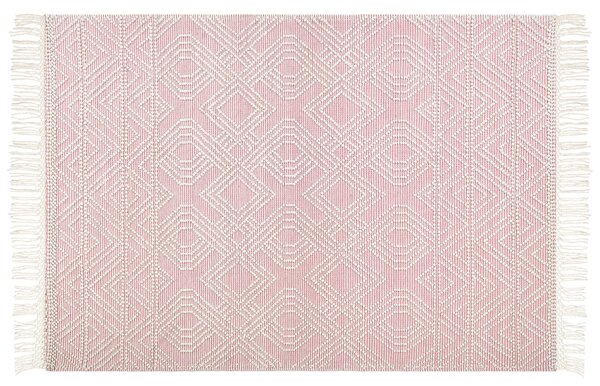 Koberec ružový vlna polyester 160 x 230 cm geometrický vzor strapce boho moderný štýl