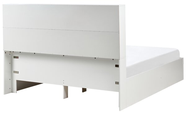 Posteľ biela MDF 180 x 200 cm úložný priestor 2 zásuvky čelo s policami minimalistický štýl