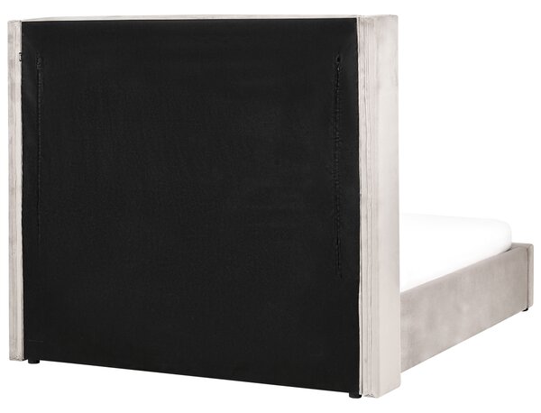 Posteľ s úložným priestorom sivobéžová zamatové čalúnenie 140 x 200 cm prešívané čelo lamelový rošt glamour dizajn