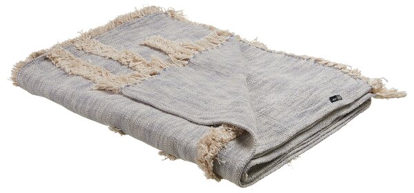 Prikrývka sivá a béžová bavlnená 130 x 180 cm ručne vyšívaná so strapcami deka v boho štýle obývačka spálňa