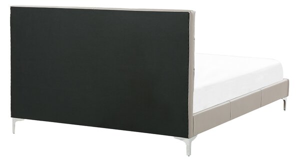 Posteľ sivá umelá koža 140 x 200 cm čalúnený rám postele prešívané čelo lamelový rošt