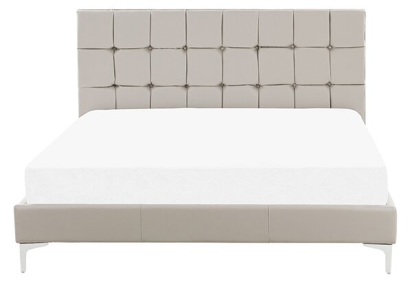Posteľ sivá umelá koža 140 x 200 cm čalúnený rám postele prešívané čelo lamelový rošt
