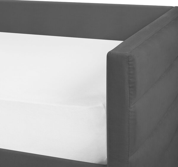 Posteľ čierna zamatové čalúnenie jednolôžko 90 x 200 cm lamelový rošt zásuvky úložný priestor moderný štýl