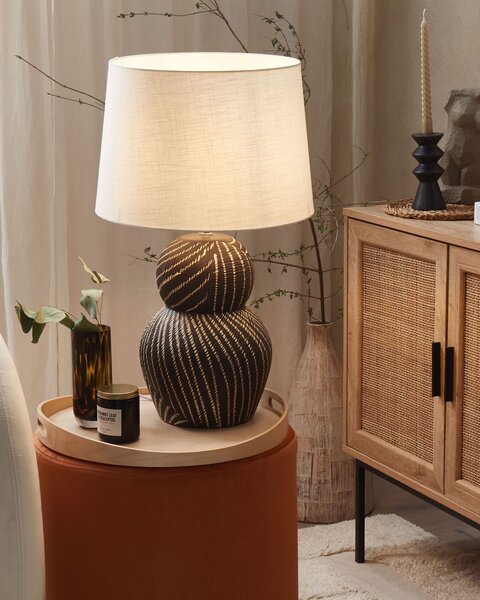 Stolná lampa čierna keramická 63 cm biele látkové tienidlo klasické stolové osvetlenie