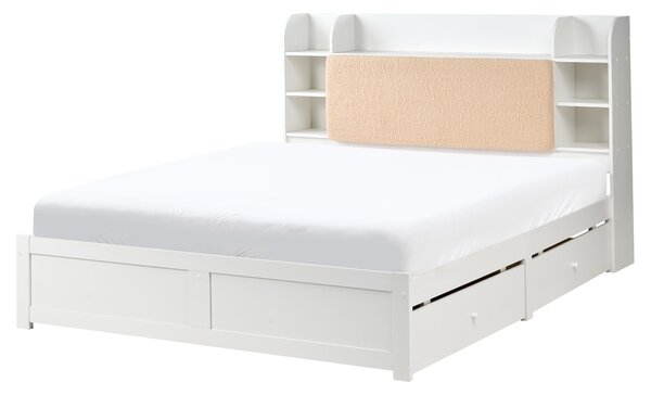 Posteľ biela a béžová MDF 160 x 200 cm úložný priestor 4 zásuvky buklé čelo s policami minimalistický štýl