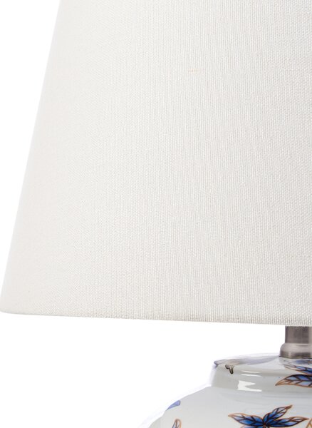 Stolná lampa biela modrá porcelánový podstavec ľanové tienidlo kvetinový vzor osvetlenie obývacia izba spálňa