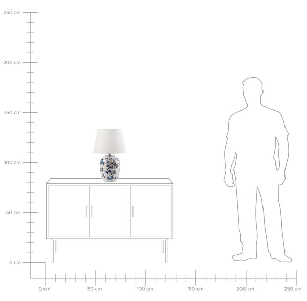 Stolná lampa biela modrá porcelánový podstavec ľanové tienidlo kvetinový vzor osvetlenie obývacia izba spálňa