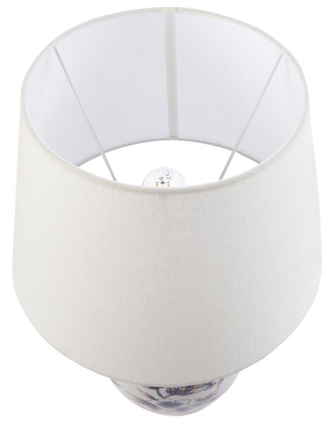Stolná lampa biela modrá porcelánový podstavec ľanové tienidlo kvetinový vzor osvetlenie obývacia izba spálňa