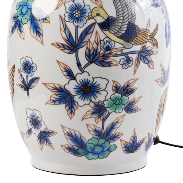 Stolná lampa biela modrá porcelánový podstavec ľanové tienidlo kvetinový vzor osvetlenie obývacia izba spálňa