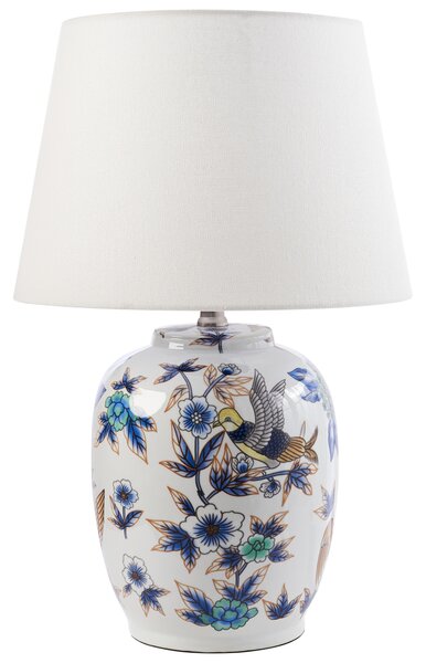 Stolná lampa biela modrá porcelánový podstavec ľanové tienidlo kvetinový vzor osvetlenie obývacia izba spálňa