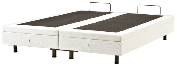 Polohovateľná posteľ krémová biela buklé čalúnenie 180 x 200 cm elektrické nastavenie s diaľkovým ovládaním rám postele bez čela