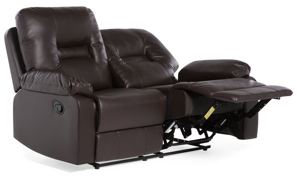 Pohovka 2-miestna hnedá umelá koža manuálne nastaviteľná opierka chrbta a nôh moderná obývacia izba